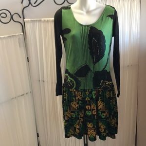 Desigual Green Black print Dress M